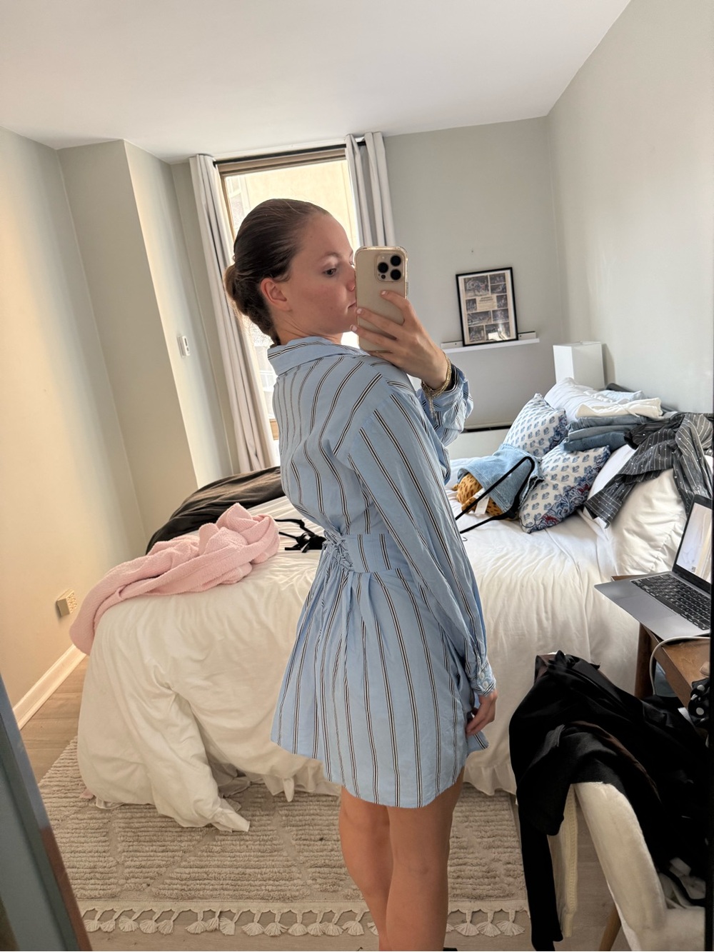 Revolve x Steve Madden Light Blue Striped Long Sleeve Shirt Dress - Picture 2 of 3